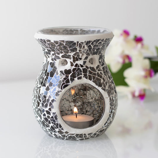 Large Gunmetal Grey Crackle Wax Burner